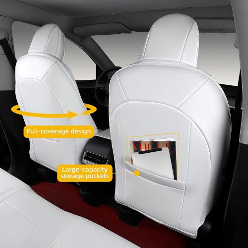 Custom Fit Seat Covers for 2020-2024 Tesla Model Y (5-Seater), Waterproof Nappa Leather, OEM Factory Style Full Set Car Seat Protectors Airbag Compatible - White