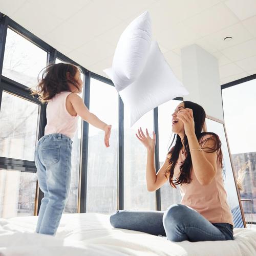 Artscope Synthetic Down Pillow Insert, 20x20 Down Alternative Throw Pillow Insert. Ultra Soft Fluffy Sleeping Pillow with 100% Cotton Cover, Decorative Pillows Set of 2-White.