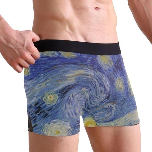 Azuki .... Size XL ...Boxer Brief for Men,Soft and Breathable Cotton Underwear Shorts,Van Gogh Painting Blue Starry Night Waistband Knit Boxers,XXL