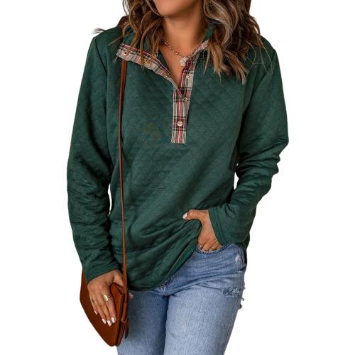 Size M ...Women's Green Geometric Texture Plaid Trim Sweatshirt Trendy Outfits 2024 Fall Clothes