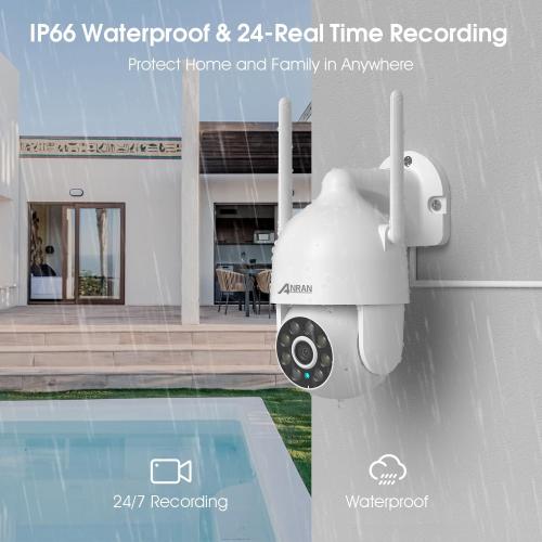 ANRAN 2K WiFi Security Camera Outdoor: 2.4/5GHz Dual-Band, Auto-Tracking, 2-Way Audio, Color Night Vision, 24/7 Recording, 3MP Pan-Tilt 360° View Camera for Home/House