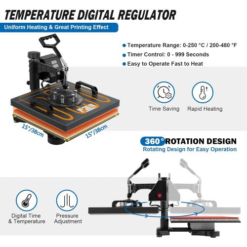 5 in 1 Heat Press Machine, Heat Press 15x15 inch, T Shirt Pressing Machine Slide Out Design, Multifunction Heat Press Transfer Machine Sublimation Combo for T-Shirt/Hat/Mug/Plate