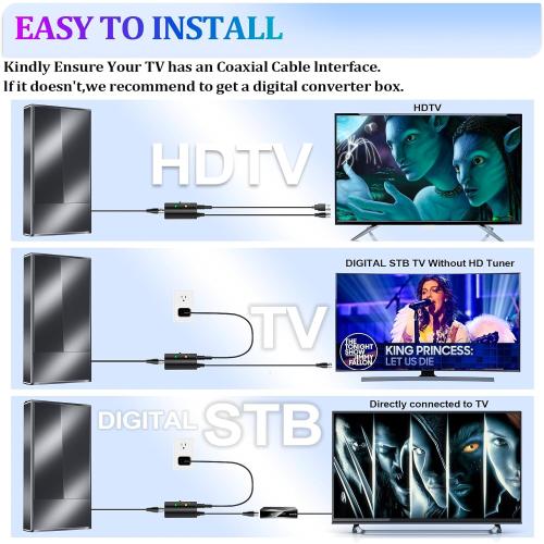 TV Antenna Indoor, Outdoor Long Ranges, Digital Antenna for Smart TV, Best Amplifier Signal Booster Support 8K 4K 1080p All TVs VHF UHF - 50FT Cable/AC Adapter
