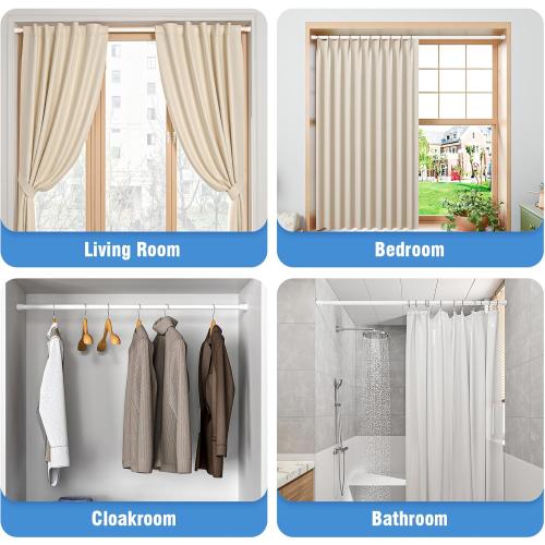 AIZESI Tension Curtain Rod for Windows 45 to 77 Inch, Adjustable Expandable Spring Curtain Rods No Drilling, Non Slip Curtain Rod for Bedroom Doorway Closet Door, White