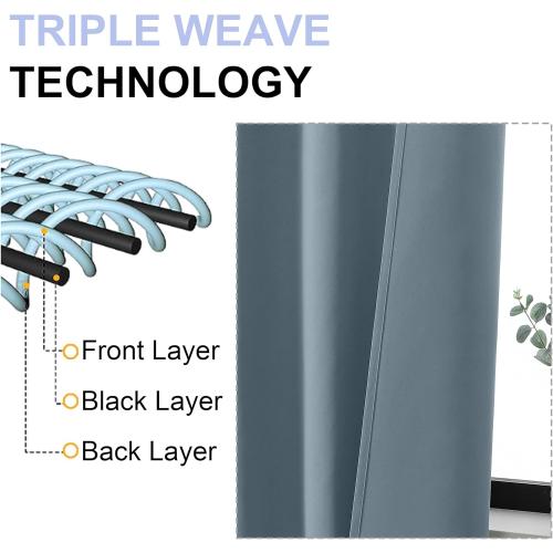 Simplebrand Ava Stone Blue Blackout Curtains for Bedroom 63 Inch Length 2 Panels, Solid Thermal Insulated Energy Saving Rod Pocket Window Treatment Curtains Blackout Drapes, W40 x L63 Inch, Stone Blue