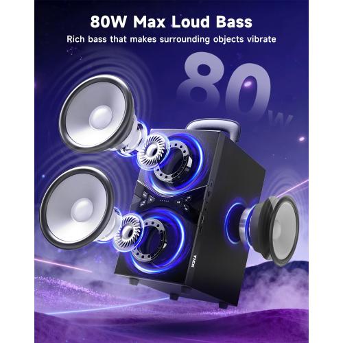 Party Bluetooth Speaker:80W Peak Large Stero Sound for Outdoor,Deep Bass,TWS,Loud with Lights,Portabe Wireless Big Speakers with Long Playtime,House,Projector,Movie