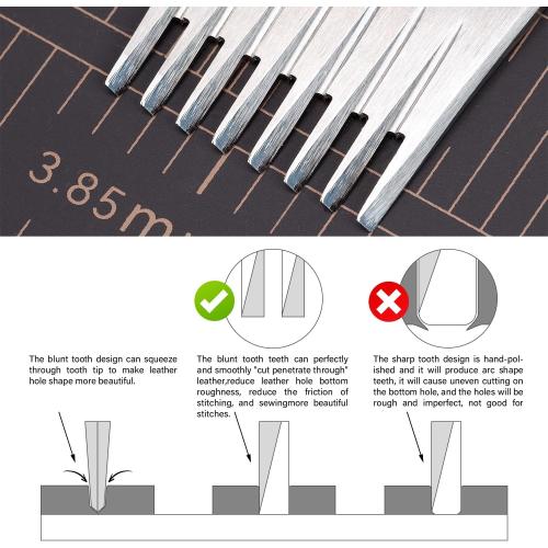 WUTA Professional Leather Chisel All-Polished High Die-Steel Chisel French Style Pricking Iron Sharp Leather Punching Tool (Obverse 3.38 mm 8 Teeth)