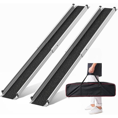 Adjustable Wheelchair Ramp 6FT Telescoping Portable Ramps for Steps Aluminum Lightweight Ramp with Storage Bag Non-Skid Ramps for Wheelchair for Home 72 L x 7.4 W 600lbs Capacity (2 Pack)