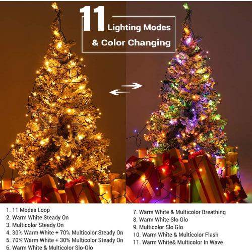 Brizled Christmas Lights, 65.67ft 200 LED Color Changing Tree Lights  Warm White & Multicolored Christmas Lights Remote, Connectable Mini Lights Set Decorative Lights String for Xmas Party