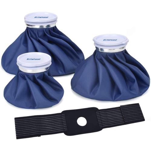 elitehood Reusable Ice Bags for Injuries, Refillable Ice Pack Hot Water Bag | Hot & Cold Therapy and Pain Relief with Elastic Breathable Support Wrap, 3 Sizes (6/9/11), (for Hot Therapy is 50-60℃)