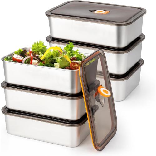 6 Pack(57oz) Stainless Steel Food Storage Containers with Lids Leak Proof & Airtight | Stackable Stainless Steel Containers for Meal Prep、Snack、Fruit，Freezer & Dishwasher Safe