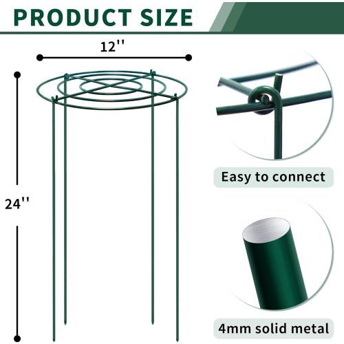 SYITCUN 8pack Peony Cages and Supports, 24” Four Legs Peony Cage, Heavy-Duty Peonies Support Cages, Peony Ring for Roses, Hydrangeas, Sage, Peonies, Cucumbers, Tomato