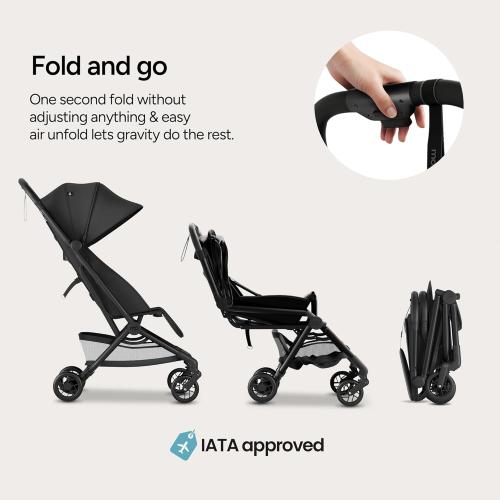 Mompush Velo Lightweight Travel Stroller, Compact & Airplane-Friendly for Baby and Toddler, Lie-Flat Seat, One-Hand Fold, with Leather Bumper Bar, Shoulder Strap, Raincover, Storage Bag & Cup Holder