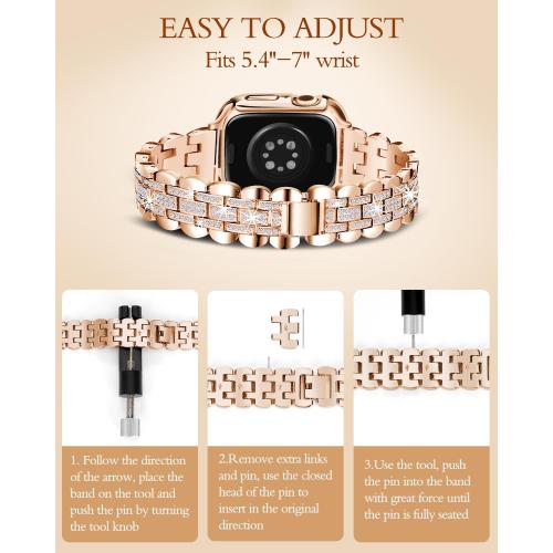 Compatible with Apple Watch Band 40mm for Women, Bling Bands Diamond Jewelry Replacement Metal Wristband Strap Shiny Bracelet with Crystal Protector Casefor iWatch Series SE/6/5/4