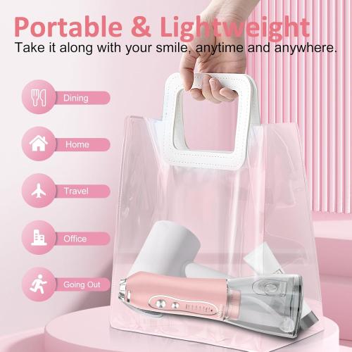 Water Dental Flosser Teeth Cleaner Pick, H2ofloss Cordless Portable Oral Irrigator,5 Mode IPX7 Waterproof Teeth Picks 300ML Rechargeable WaterFlosser for Home Travel (Pink)