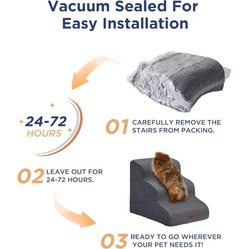 Beige Curved Dog Stairs Ramp for Small Dogs & Cats 17 H, 3-Step Dog Steps for Couch Sofa and Chair, Pet Stairs for Cats, Non-Slip Balanced Pet Steps