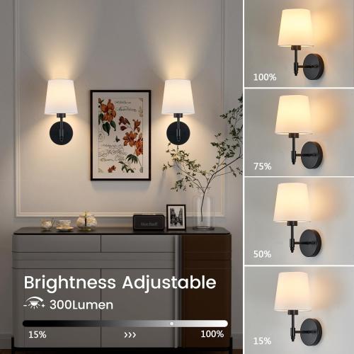 Rechargeable Wall Sconces Set of 2, Black Cordless Battery Operated Sconce with Dimmable LED Bulb and Remote, 13 Colors Wall Lights for Bedroom Living Room Hallway