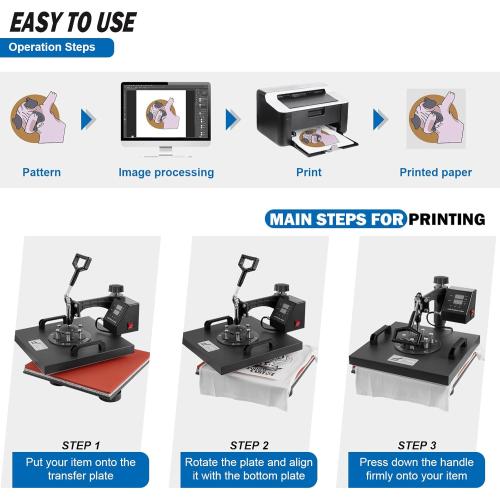 5 in 1 Heat Press Machine, Heat Press 15x15 inch, T Shirt Pressing Machine Slide Out Design, Multifunction Heat Press Transfer Machine Sublimation Combo for T-Shirt/Hat/Mug/Plate