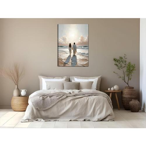 Jesus Canvas Wall Art Jesus Woman Walking on Water Wall decor pictures Religious Coastal Painting Christian poster prints for living room bedroom Home Decoration Ready to hang (24inx36in Canvas)