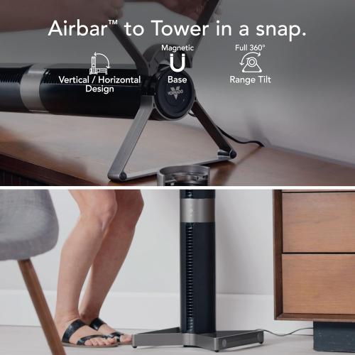 Vornado Airbar 4 Tower Fan and Horizontal Air Circulator with Remote Control, 35-Inch, 3 Speed Settings, Multi-Directional Airflow, Touch Control, Versatile Cooling Power, Magnetic Base, Black