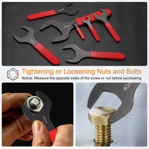HARFINGTON Single Open End Wrench 35mm Metric 15 Degree Offset Angle U-Shaped Open Ended Spanner Small Flat Head Blackening Wrench with Red Shank for Automotive Repair Furniture Assembly