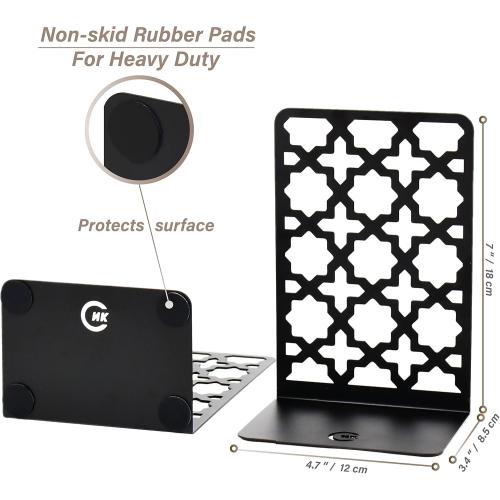 CNK Book Ends Bookends for Decorative Books Holder Bookend Shelves End Hold Heavy Duty Holders Stoppers Metal Stopper Cute Boho Bookshelf Holds Cookbook Office Home Set of 2 Bookends Pair Black