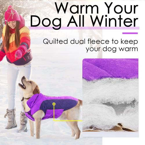 Size Large Purple and Grey ThinkPet Dog Cold Weather Coats - Cozy Waterproof Windproof Reversible Winter Dog Jacket, Thick Padded Warm Coat Reflective Vest Clothes for Puppy Small Medium Large Dogs