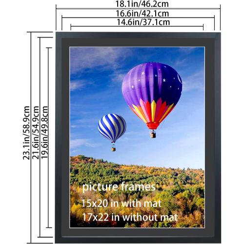 LTYHHK 17x22 Picture Frames Solid Wood with Black Mat, Displays Pictures 15x20 with Mat and 17x22without Mat, 15x20 Poster Frame for Wall 17x22 Photo Frames Family Black (L22B1722B1520)