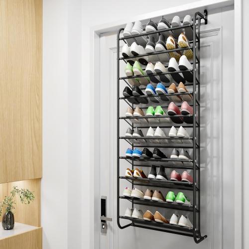 Black AQQHSAIN 10 Tier Over The Door Shoe Organizer Wall Shoe Shelf Shoe Holder Door Shoe Rack for Closet Pantry Hanging Shoes Clothes Toys Storage Shelves (Black)
