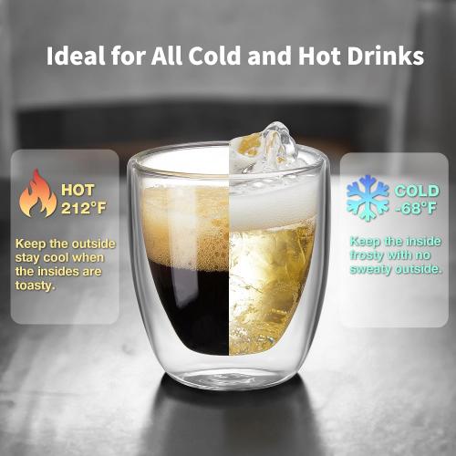 Double Walled Espresso Cups Set of 4 (50% Thicker), 3 Ounce Clear Expresso Coffee Mugs, Espresso Shot Glasses, Double Wall Insulated Espresso Cups Suit for Espresso Machine, Microwave Safe