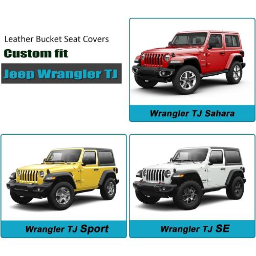 GIANT PANDA Front Car Seat Cover for Jeep Wrangler TJ (1997-2006),Leather Bucket Seat Covers Custom Fit Jeep Accessories (Black) 2-Pack
