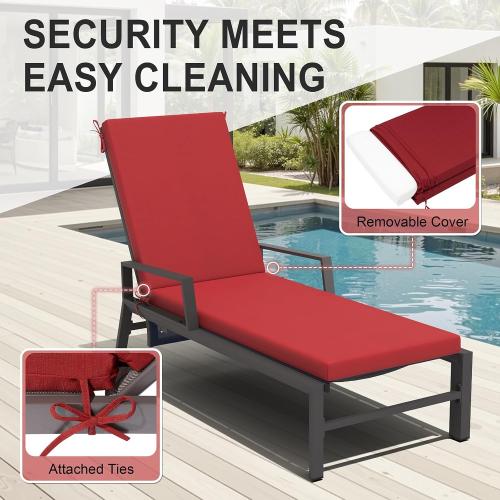 Crestlive Chaise Lounge Cushions Outdoor Set of 2, 72x21, Water Resistant | Pool Lounge Chair Cushions with Removable Cover, Fade Resistant Lounger Cushions for Patio Furniture, Chili
