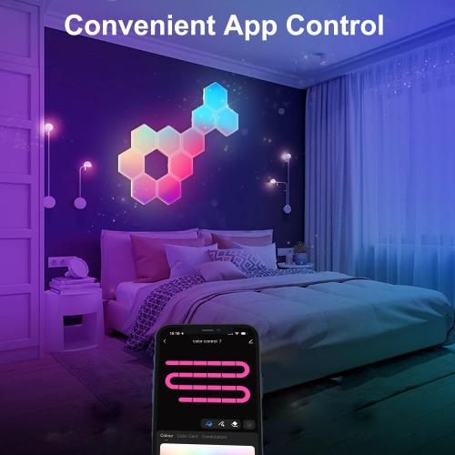 10 pack Large Hexagon LED Lights for Bedroom, Smart Home Gaming LED Wall Lights RGB-IC Gaming Room Decor Work with Alexa Google Assistant, Voice/App Control, Music Sync, DIY Modular Light Panels, 10 Pack