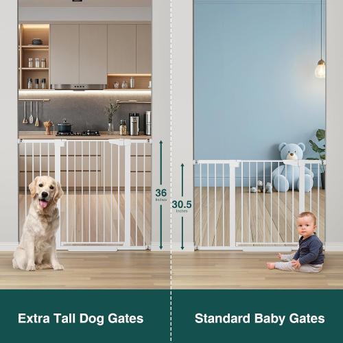 Cumbor 36 Extra Tall Baby Gate for Stairs, 29.7-48 Wide Dog Gates for Doorways, Auto Close Safety Gate for Babies and Pets, Easy Install, Pressure Mounted, Fits Doorways, Stairs, Entryways, White