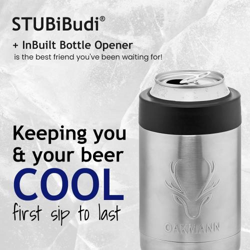 Stainless Steel Beer Cooler With Bottle Opener, Vacuum Insulated Can Cooler 12 oz for Bottles Cans, 4-in-1 Universal Insulator Coozy for Bottles Cans, Beer Gifts for Men (Steel)