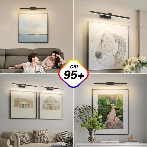 Joosenhouse Battery Operated Picture Light, Wireless Gallery Light with Remote Control and Timer Off, 10000mAh Rechargeable Painting Art Light, 23.23 Inch Dimmable Black Wall Sconce