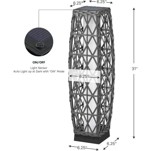 Grand patio Outdoor Solar Powered Wicker Floor Lamp Outdoor Weather-Resistant Deck Light for Garden Porch - Silver Gray, Large Cindy