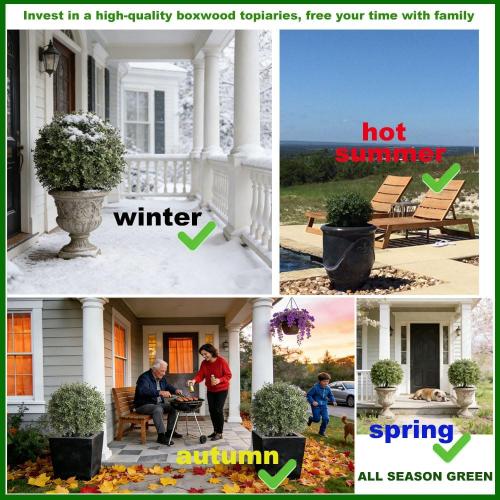 ALL SEASON GREEN 2'T 18''W Boxwood Ball Artificial Topiary Trees Potted Faux Outdoor Plants for Home Porch Decor Set of 2