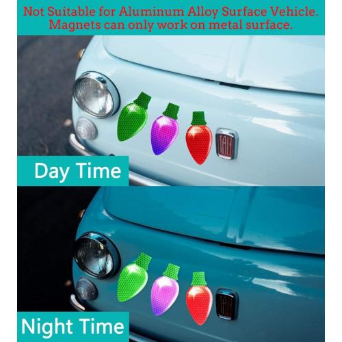 90PCS Christmas Car Refrigerator Decorations - 42 Reflective Bulb Light Shaped Magnets 48 Magnetic Wires Ornaments Set Xmas Holiday Cute Decor