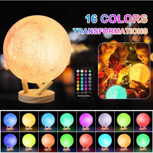 Moon Lamp, Sliding Control Moon Night Light, Kids Night Light, 16 Colors Moon Light with Unique Stand, Remote&Sliding Control, Timing, USB Rechargeable, Gift for Kid Friend Lover, 6 in
