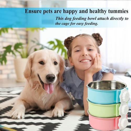 2 Pieces Crate Dog Bowl, Removable Stainless Steel Pet Kennel Hanging Food Water Feeder Bowl Cage Coop Cup for Puppy Medium Dog Cat Rabbit Ferret Bird (Blue,Green)