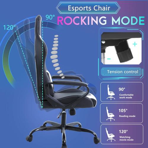 PayLessHere Ergonomic Racing Desk Chair Gaming Chair Computer Chair with Armrests 360° Swivel & Caster Pu Desk Task Chair Executive Headrest Lumbar Support for Back Pain Women Men and Adults (White)