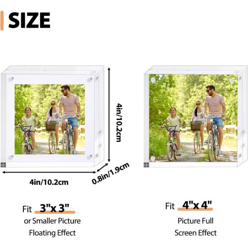 Fixwal 4x4 Acrylic Picture Frame, 3 Pack Thick Clear Double-Sided Magnetic Frames, Frameless Photo Frames for Desktop Tabletop Display