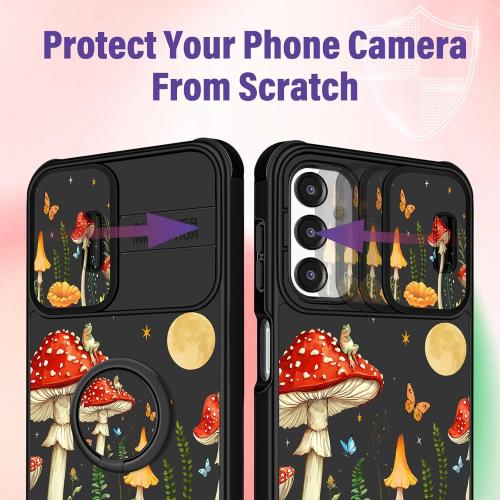 for Samsung Galaxy A16/A17 5G Phone Case - Women Girls Cute Phone Cover Girly Pretty Aesthetic Mushroom Unique Design with Camera Cover Ring Stand Funda for Galaxy A16/A17 5G Case