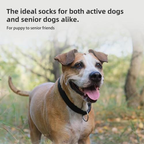 PUPTECK Anti-Slip Dog Socks with Double Sides Grips for Small Medium Large Dogs Hardwood Floors Prevents Licking, Dog Shoes for Hot Pavement Traction Control Paw Protector for Senior Dogs, Grey L