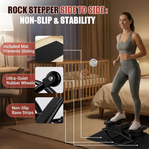Rock Stepper for Exercise at Home, Rocking Stepper Side to Side with Resistance Bands & Digital Display, 300 LBS Capacity Full Body Workout Low-Impact Knee-Friendly Anti-Slip Side Stepper