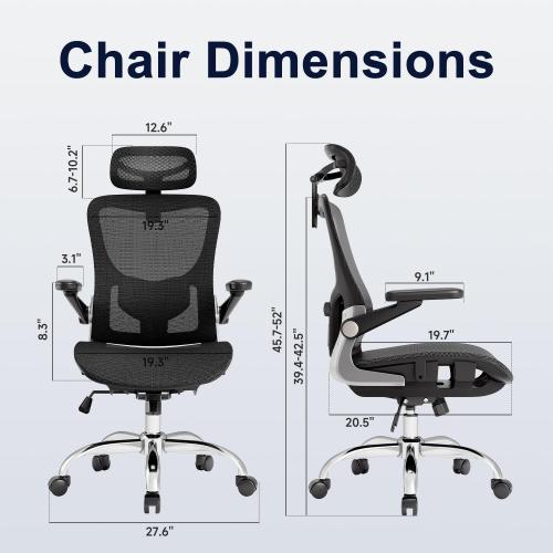Ergonomic Office Chair，Mesh Seat Cushion with 3D Armrests and 3D Headrest, Adjustable Lumbar Support with Rocking Function, SGS Class 4 Gas Clylinder，Black