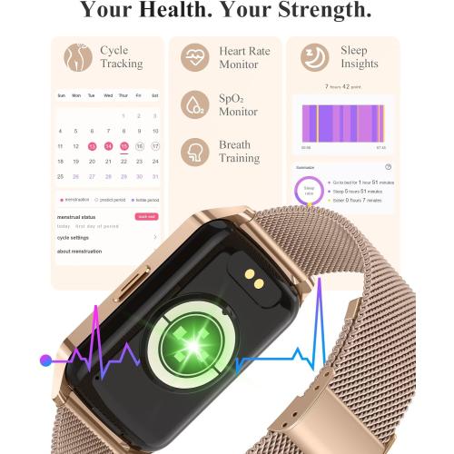 Fitness Tracker Watch for Women Men, Step Counter Compatible with iPhone Android, IP68 Waterproof Activity Tracker with Sleep Monitor, 110  Sports (Classic, Gold, 1.57)