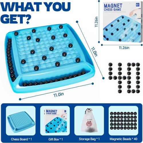 Magnet Game, Magnetic Games Chess, Board Games for Kids 6-8-12, Magnet Chess Kid Games, Family Board Games for Kid and Adults, Magnetic Game with 40 Pieces, Fun Birthday Gifts for Kids (Blue)