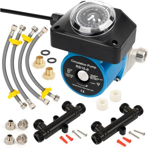 Hot Water Recirculating Pump Kit for Tank Water Heaters – Programmable Timer, Two Upgraded Brass Bypass Sensor Valves, 4-Line Configuration, Easy DIY Installation 0955805,595916